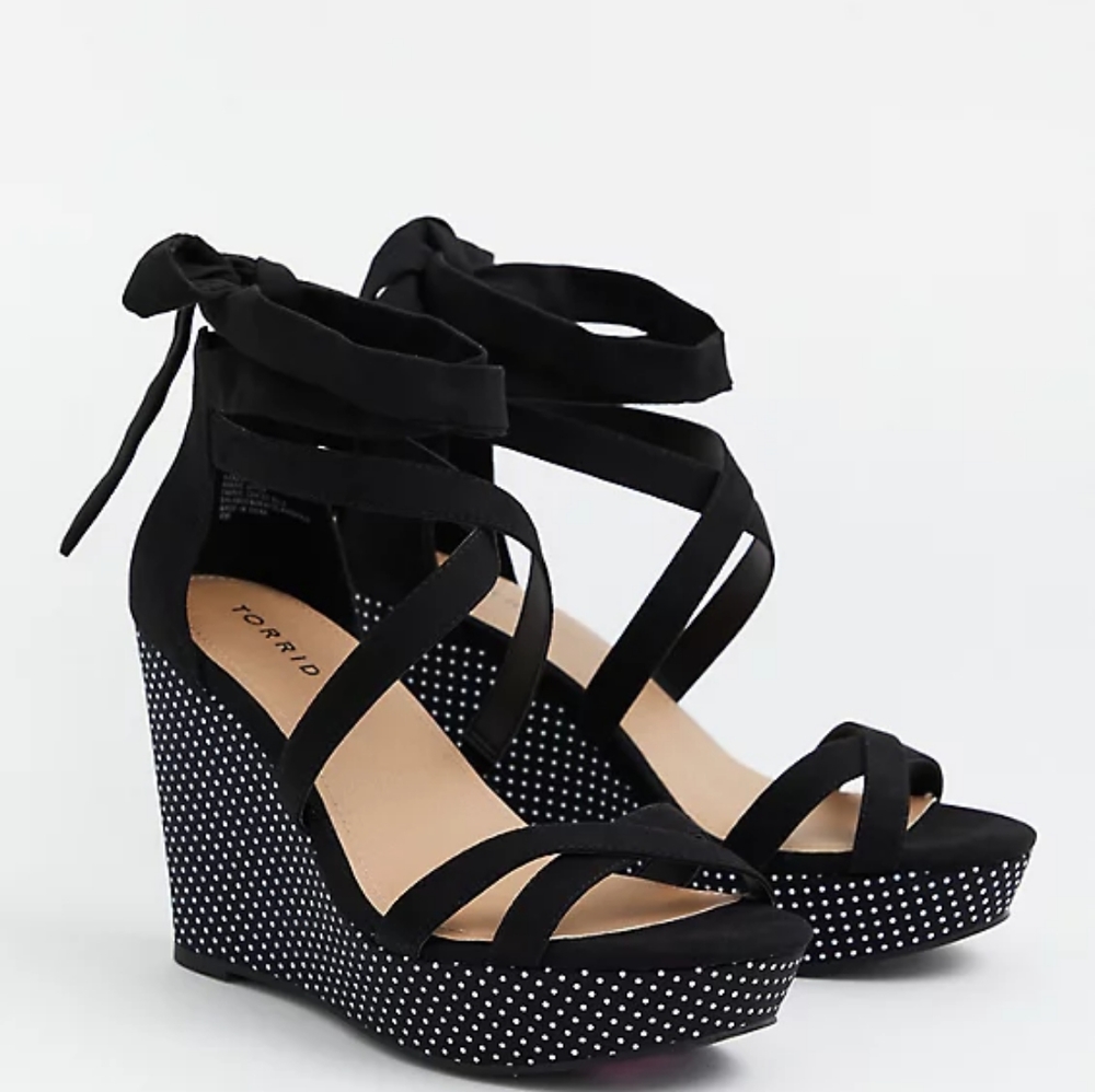 Torrid, Size 9.5, Black and White Polka Dot Wedge Heels
